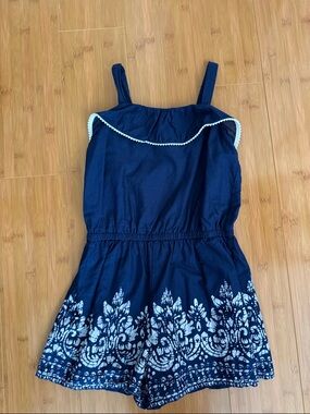 Janie and Jack Navy Romper with White Border Detail